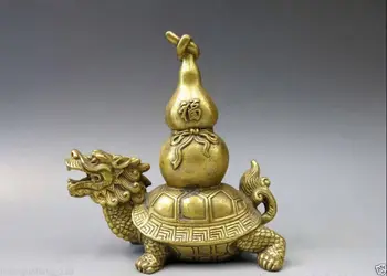 

Chinese Brass Copper Animal Fengshui Bottle Gourd Calabash Dragon Turtle Statue