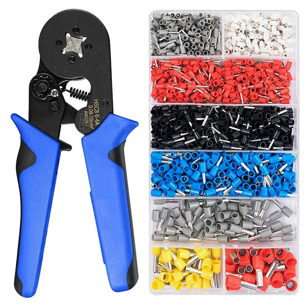 

HSC8 6-4 Terminal Crimping Pliers Wire Stripper Crimper Ferrule Crimping Hand Tool Pliers+1200 Terminals Kit Dropshipping