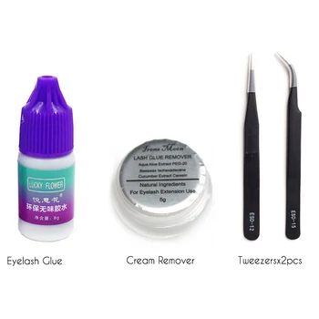 

5ml Eyelash Glue 5g Cream Glue Remover Straight & Curve Tweezrs Eyelash Extension Kit Invidividual False Eyelashes Kit