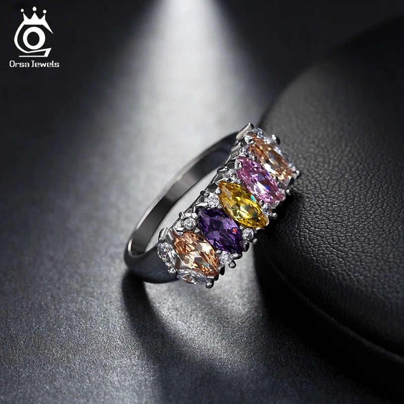 ORSA JEWELS Silver Women Ring with 8 mm Multi Color AAA Austrian Cubic Zirconia 2019 New Fashion CZ Rings for Engagement OR132