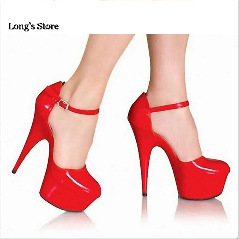 

CDTS Plus:35-45 46 2016 spring/autumn Round Toe Ankle Strap 15cm thin heels platform sexy shoes women wedding pumps