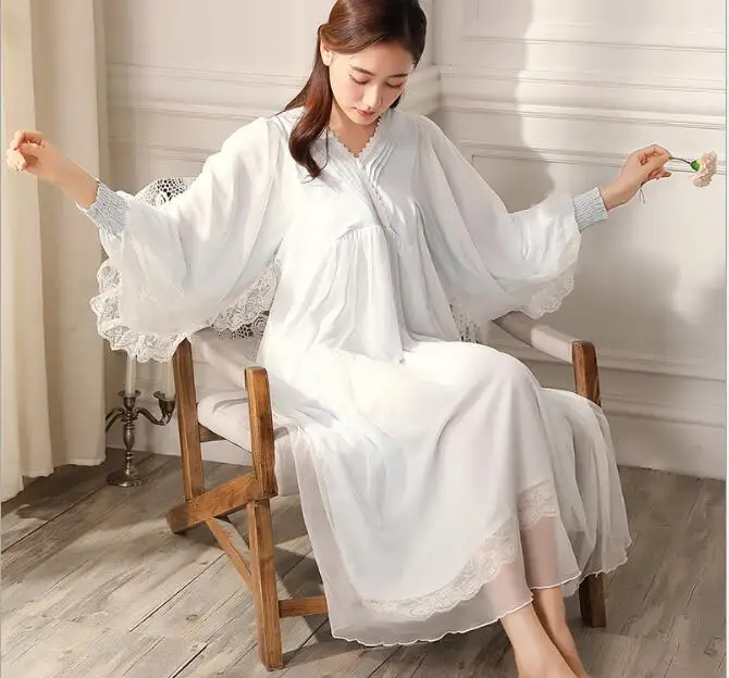 

Pure Royal Memory Pure Cotton Nightgown Princess Long Sleeve Nightdress Ladies Sleepwear White Women's Nightwear