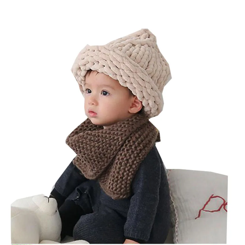 2018 Winter Baby Kids Hat for girl boy Cap Hot Neck Scarf Knitted