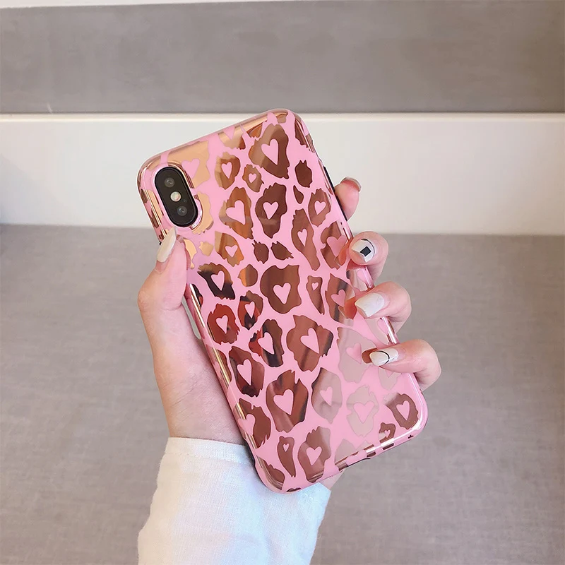 

Plating Leopard spot phone Case For iphone X XR XS XS Max Rose gold soft TPU Case for iphone 6 6s 7 8 plus silicone cover
