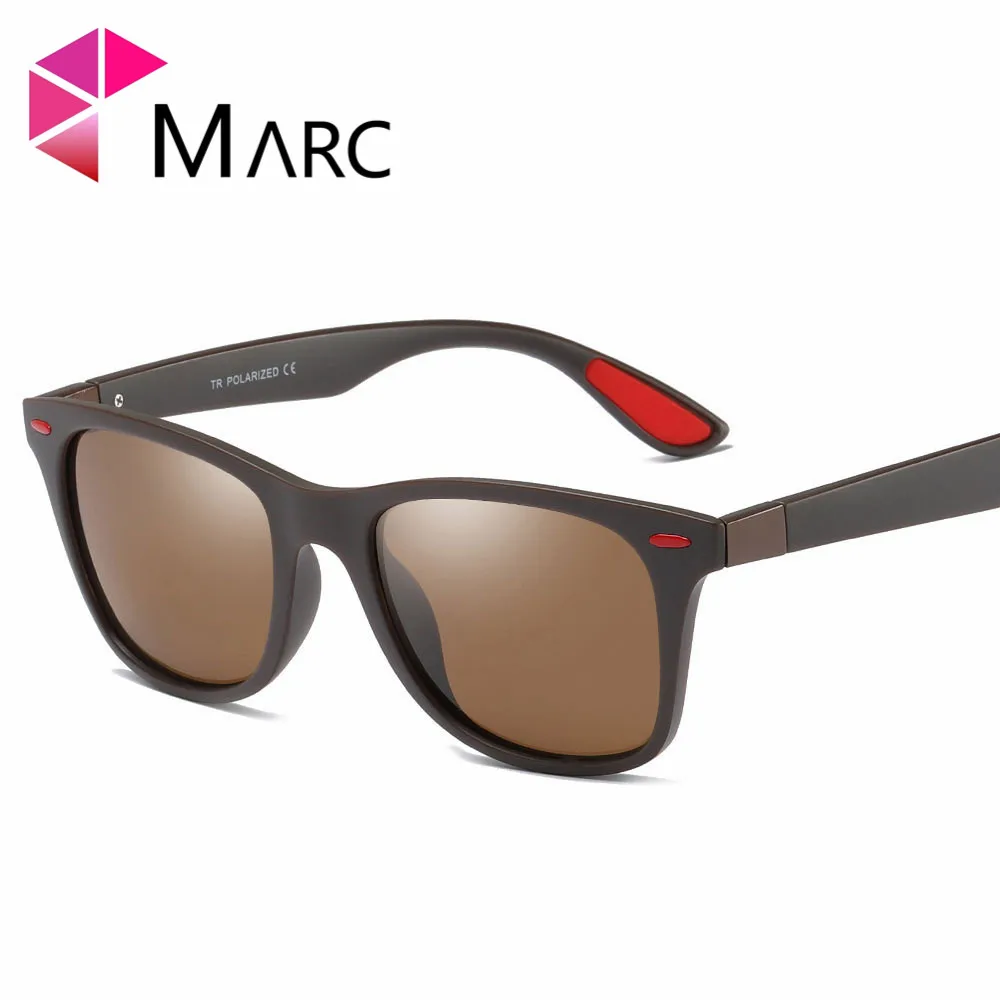 

MARC 2019 New Fashion Men Sunglasses TR90 Driving Square Shades Trend Glasses Matte Classic Solid Resin Brown Lens Red Eyewear 1
