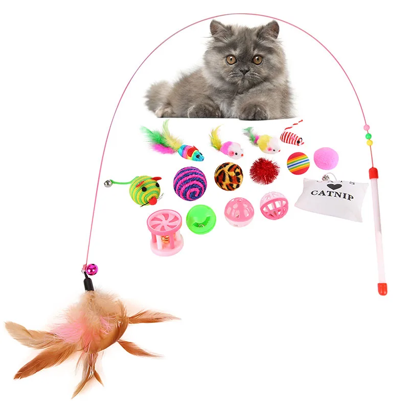 

16Pcs Pet Cat Toy Kit Cat Fun Bell Catnip Feather Toy Sisal Ball Feather Mice Shape Pet Kitten Dog Cat Interactive Play Supplies