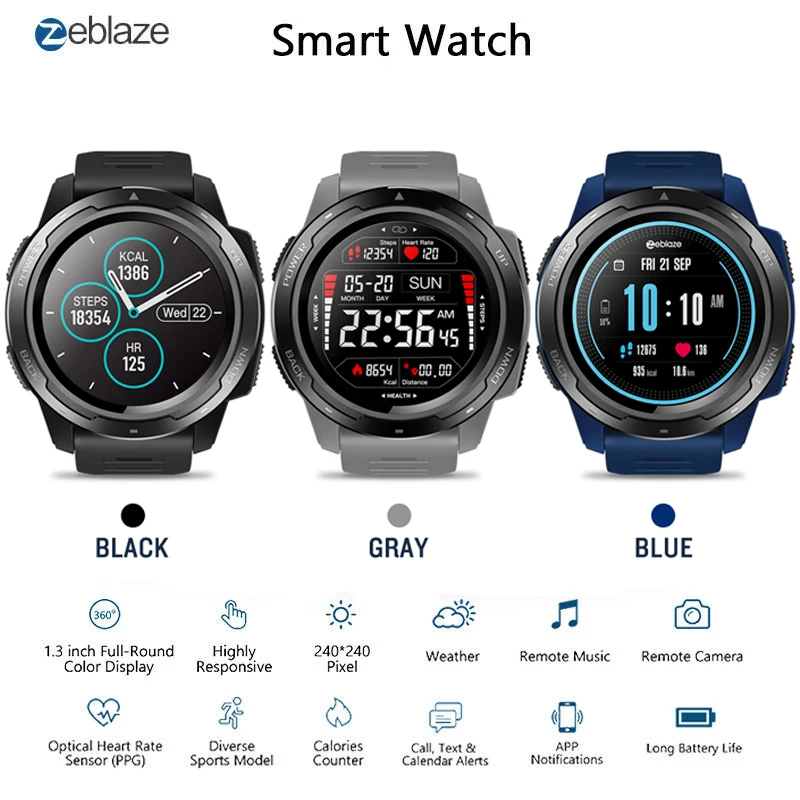 

New Zeblaze VIBE 5 HR IPS Color Display Smartwatch 7Days Standby Time 24h All-Weather Monitoring Smart Watch for IOS and Android