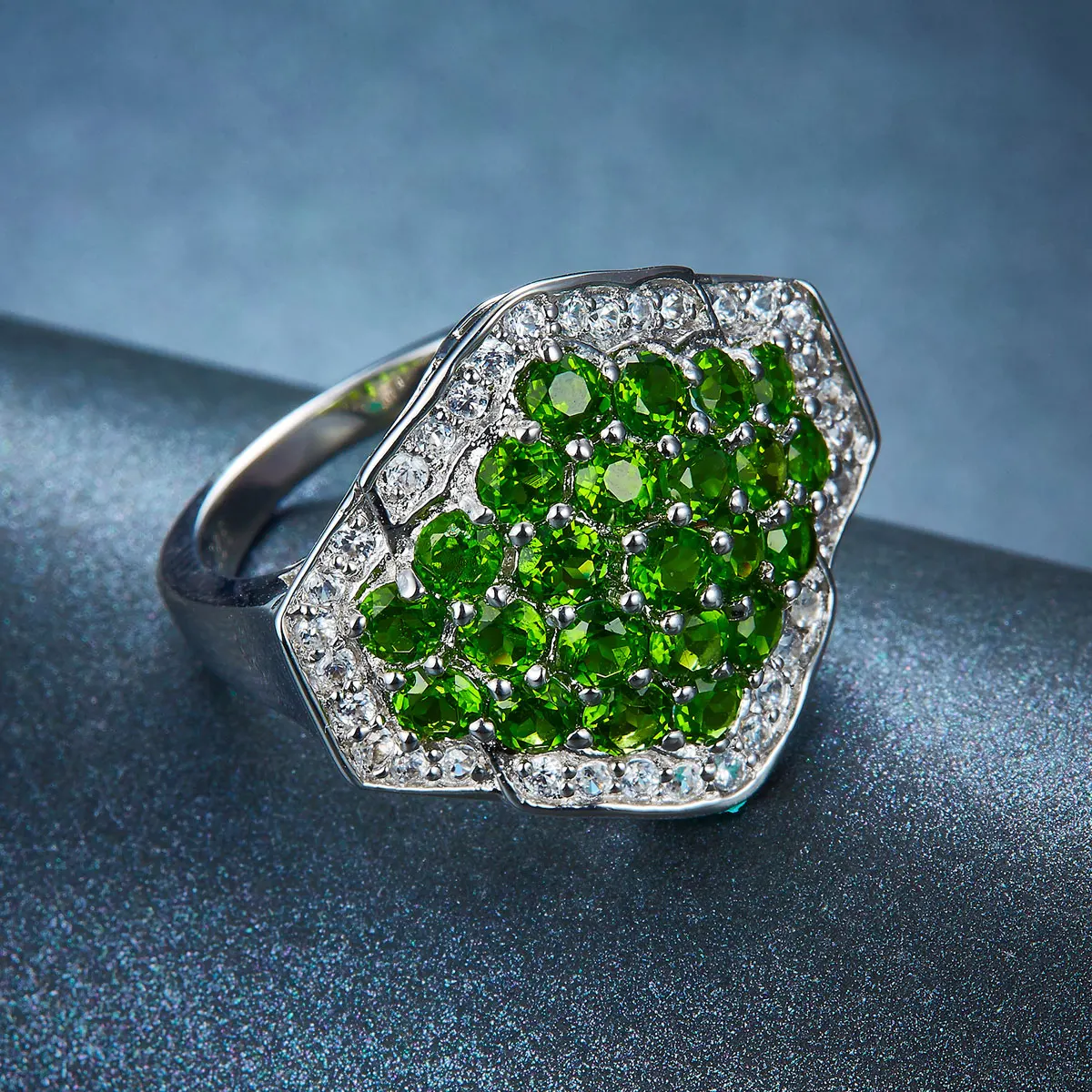 

Hutang 2017 New Solid 925 Sterling Silver Rings 2.30ct Natural Chrome Diopside Wedding Ring Women's Gemstone Fine Jewelry Gift