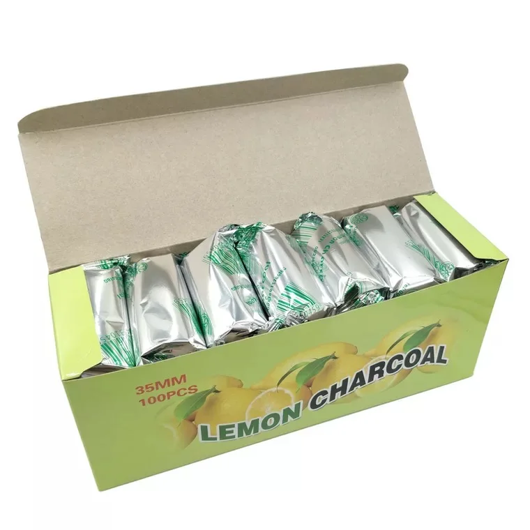 Lemon Charcoal 100pcs 35mm Quickly Light Charcoal For Shisha Hookah Chicha Sheesha Fast Burning Coal Sisha Easy 10s All Red Burn