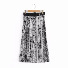 Новинка, Женская винтажная Сексуальная плиссированная юбка средней длины со змеиным принтом, faldas mujer, женские шикарные юбки до середины икры с поясом из искусственной кожи QUN166