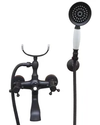Bathroom Black Oil Rubbed Bronze Wall Mounted Clawfoot Tub Filler Faucet Handshower Two Cross Handles atf607