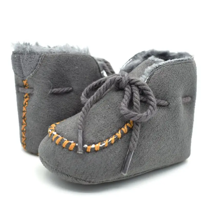 Зимняя Теплая обувь для младенцев, обувь детская обувь, теплая меховая шерсть, детские кожаные ботинки для девочек, противоскользящая обувь - Цвет: Grey