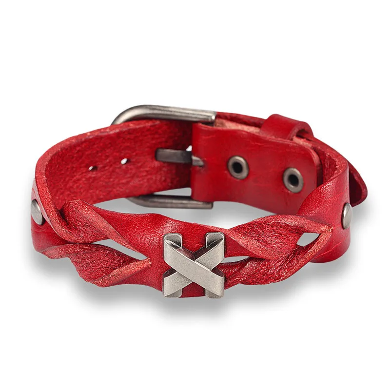 MKENDN Новое поступление, браслеты из натуральной кожи ручной работы, брендовые модные панк браслеты-манжеты и браслет для женщин и мужчин, ювелирные аксессуары - Окраска металла: Red