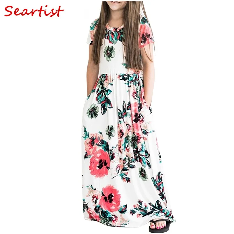 

Seartist Baby Girls Beachwear Long Dresses Girl Bohemian Fashion Short-sleeved Floral Dress Princess Summer 2019 New 2T-10T 50C