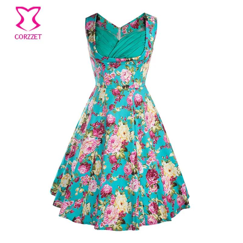 Женское платье в горошек Corzzet винтажное с цветочным принтом стиле 50-х размера