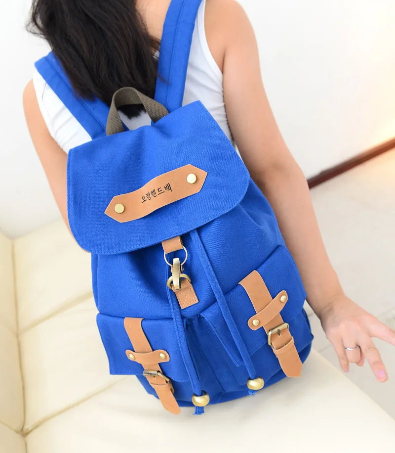 Fashion Quality Blue Canvas Bag Backpack School for Teenager Girl Laptop Bag Cover Shoulder Bags