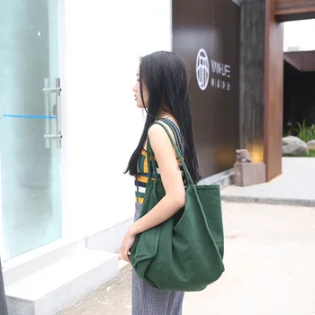

mylb Super large capacity thick washed cotton open canvas bag with double back and thin shoulder strap shopping bag for women