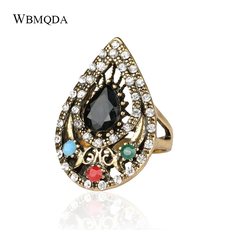 Retro Indian Ring Jewelry Plated Ancient Bronze Mosaic Rhinestone