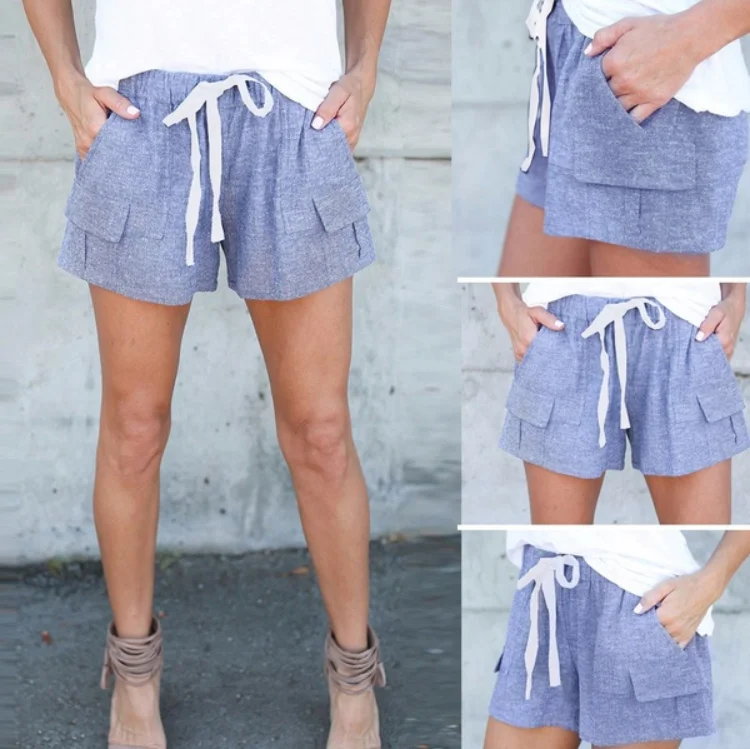 

Plus Size Loose Shorts Women Summer Elastic Waist Bandage Short Pant Ladies Shorts With Pockets