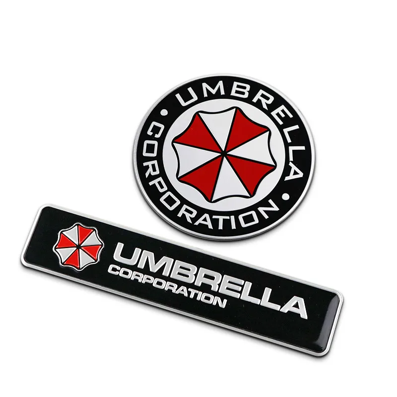 

Red Umbrella Corporation Long Bar Round Badge Thin Aluminium 3D Labeling Sticker Car Styling Body Decoration Resident Evil Decal