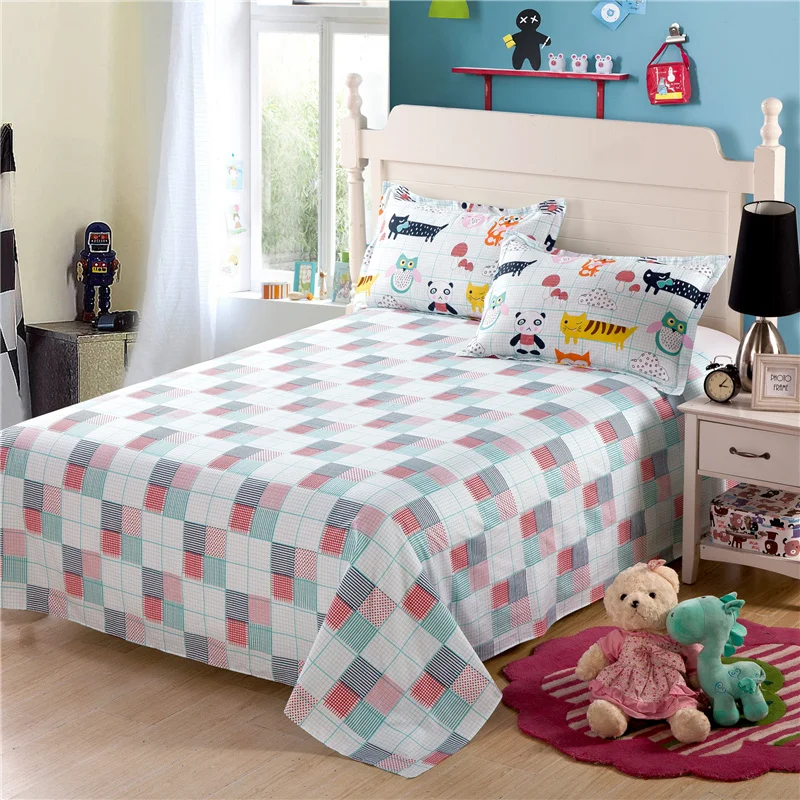 

100% cotton White red green grid bed sheets bedspread bedclothes counterpane Animal printed cartoon kids pillowcase Good quality