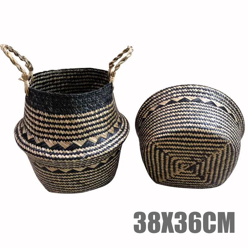 Foldable Seagrass Woven Storage Baskets Wicker Rattan Basket Home Decoration Garden Flower Vase Hanging Baskets