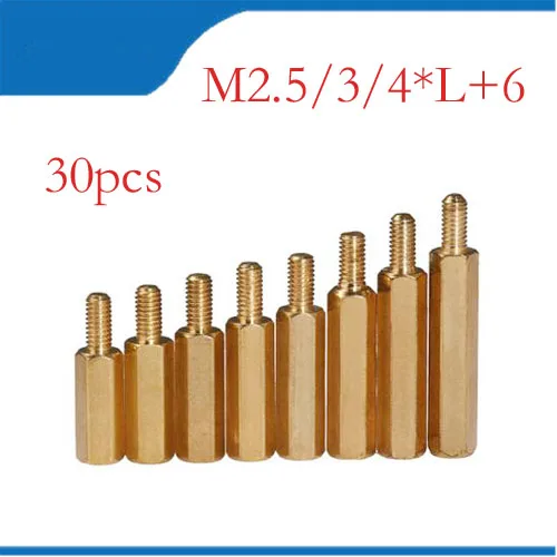 

30Pcs M2.5/M3/M4+6mm Hex Nut Spacing Screw Brass Threaded Pillar PCB Standoff Spacer