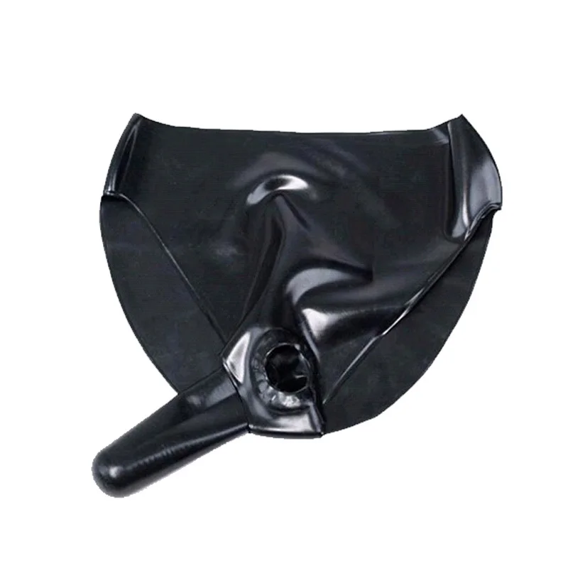 2015 Black rubber latex concave fetish briefs underwear for women