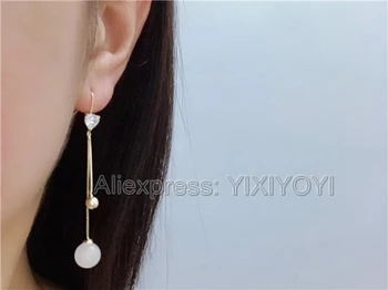 

Beautiful 925 Sterling Silver White HeTian Jade Beads Tassel Line Dangle Hook Earrings Girl's Charm Gift Fine Jewelry