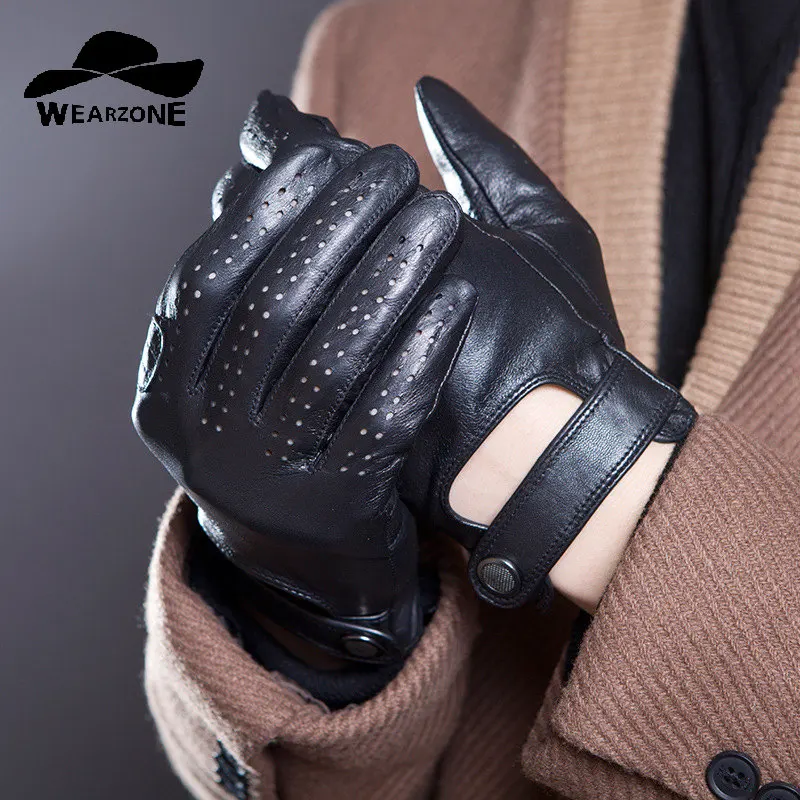 2017 Mens Leather Gloves Mittens Hole Button Breathable Goat Genuine