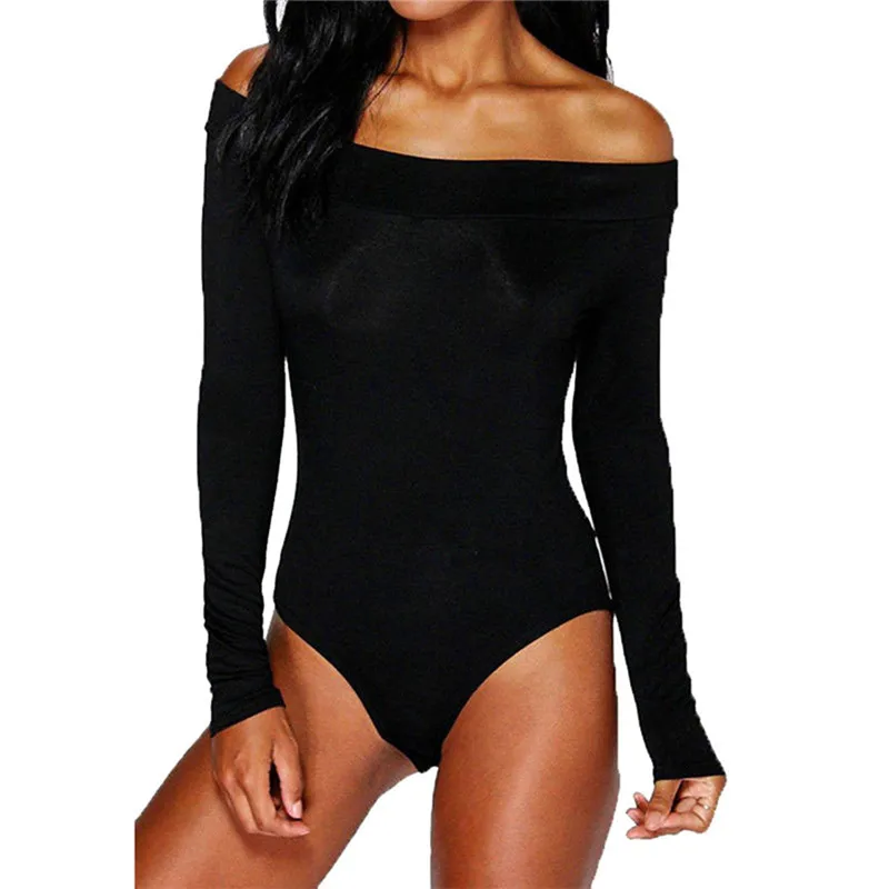 

Off Shoulder Ladies Long Sleeve Bodysuit Sexy Bodycon Jumpsuit 2018 Summer Body Suits For Women Fitness Rompers Female Playsuits
