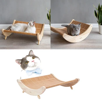 

Sturdy Solid Wood Durable Breathable Cat Rocking Chair Cat Sleeping Bed Kitten Cooling Bed Swing Hammock Pet Supplies