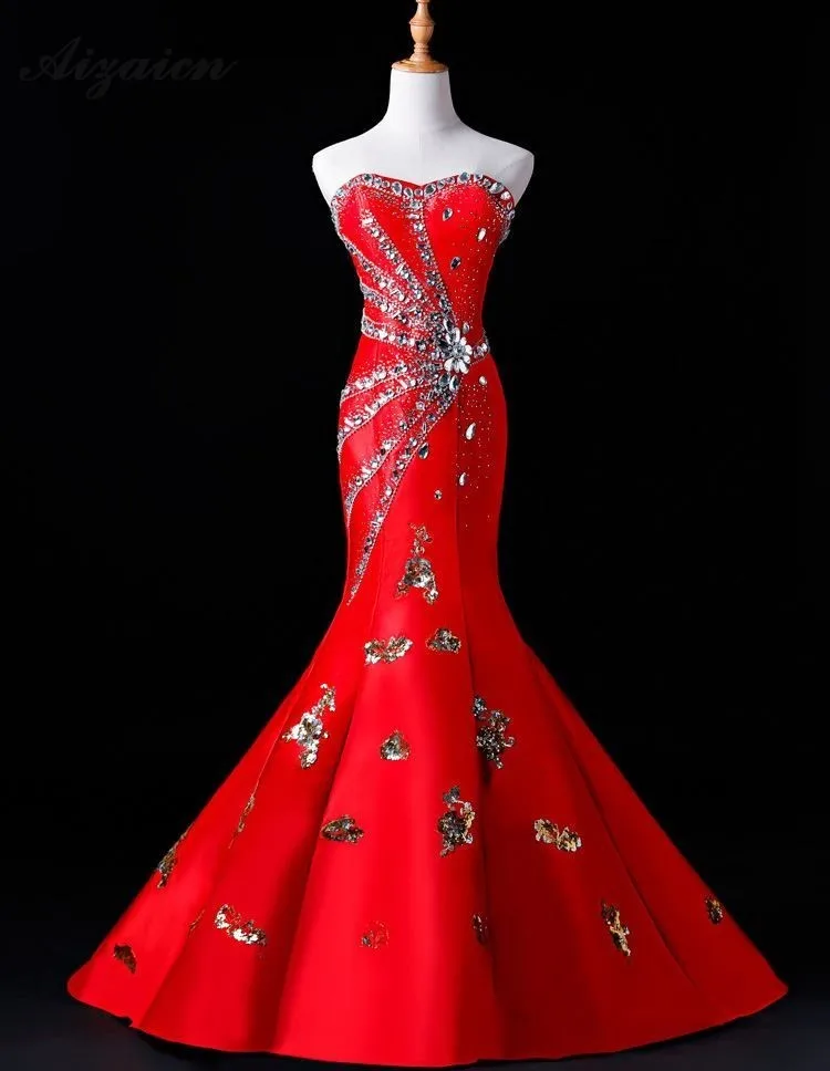 Красный Вышивка Длинные Cheongsam Китай Вечеринка платья для женщин традиционное китайское Ципао свадебное платье Oriental стиль сценическое шоу