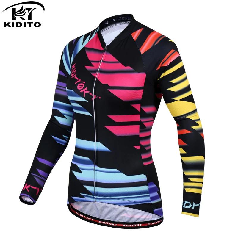 

KIDITOKT Pro Team Racing Bicycle Cycling Clothing Polyester Autumn Cycling Jersey Women Long Sleeve Bike Jersey Ropa Ciclismo