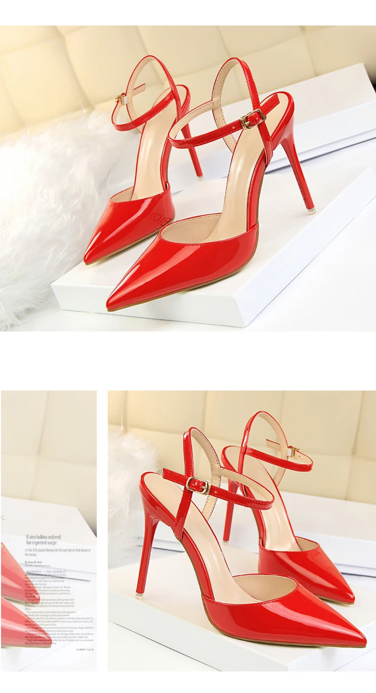 Plardin Women Concise Fashion Ankle Strap Shoes Woman Pointed Toe Thin Heels women's Buckle Slingbacks Pumps High Heels