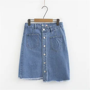 

High quality Summer High waist Denim Skirt Plus size XL-5XL Hair edge Irregular Jeans Skirt Female Slim Single-breasted Skirts