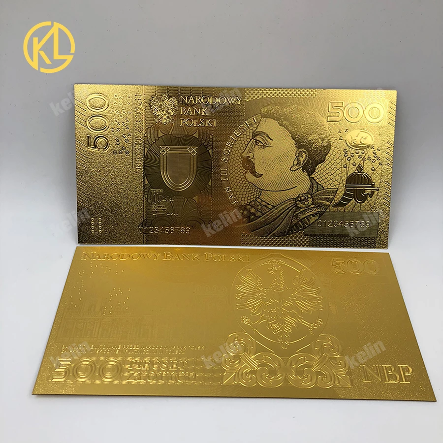 10 шт./лот 50 PLN цветной 999,9 золото фольга банкноты Польша деньги для бизнес подарки и украшения дома с сертификатом