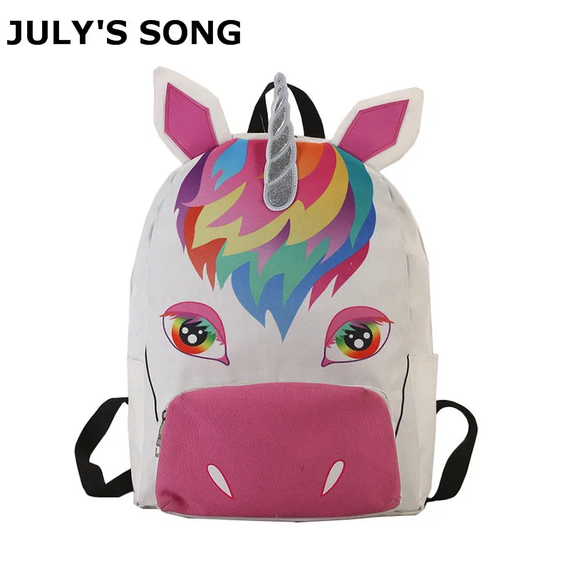 

JULY'S SONG 2019 Women Canvas Backpack Unicorn Children Backpack Schoolbag For Teenagers Girls Unicorn Printed Travel Female Bag