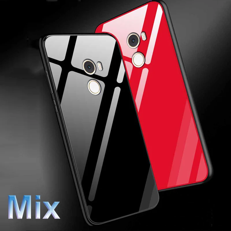 

For xiaomi mi Mix case Luxury Solid color Tempered Glass hard case soft edge For xiaomi mi Mix 1 Mix1 shell MiMix back cover