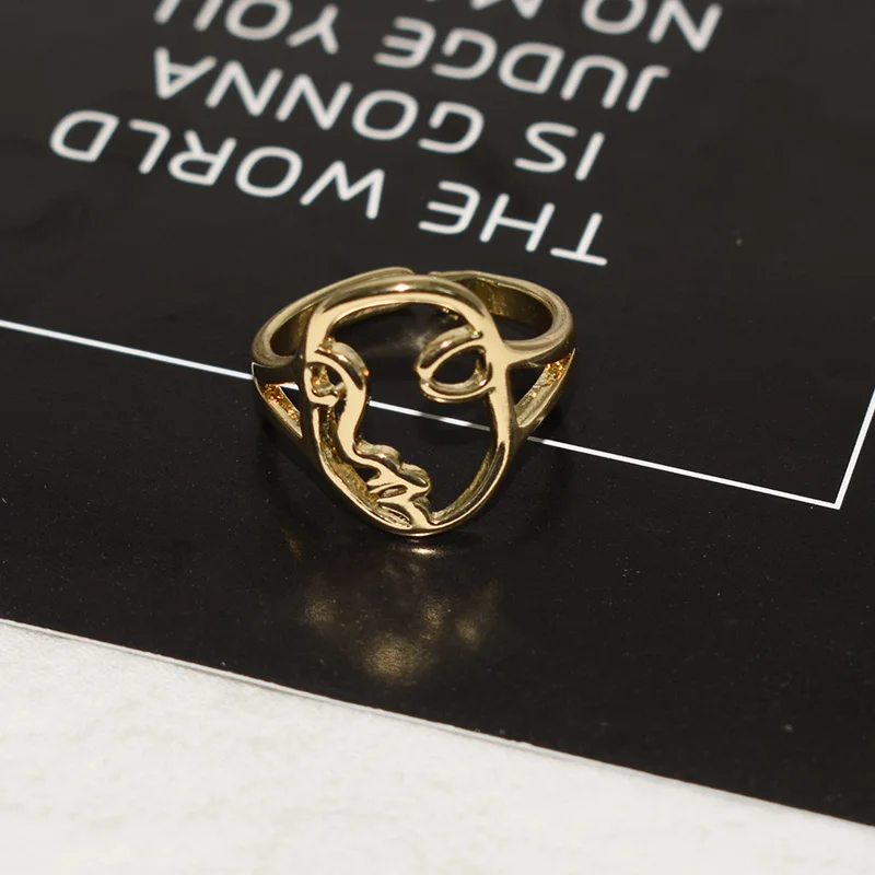 

Unique Picasso Face Ring Minimal Hollow Human Face Abstract Style Alloy Knuckle Ring Set DIY Making For Fingers Jewelry