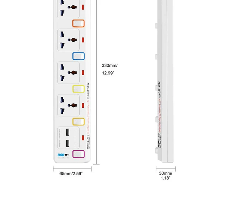 Удлинитель для путешествий с USB силовой полосой Защита от перенапряжения 1,8 м шнур Международный Универсальный 4 индивидуально переключаемый ЕС штекер