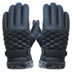 Мужская толстые плюшевые теплые перчатки зимние кожаные перчатки сенсорный экран Весна противоскольжения ветрозащитный Лыжный Велоспорт