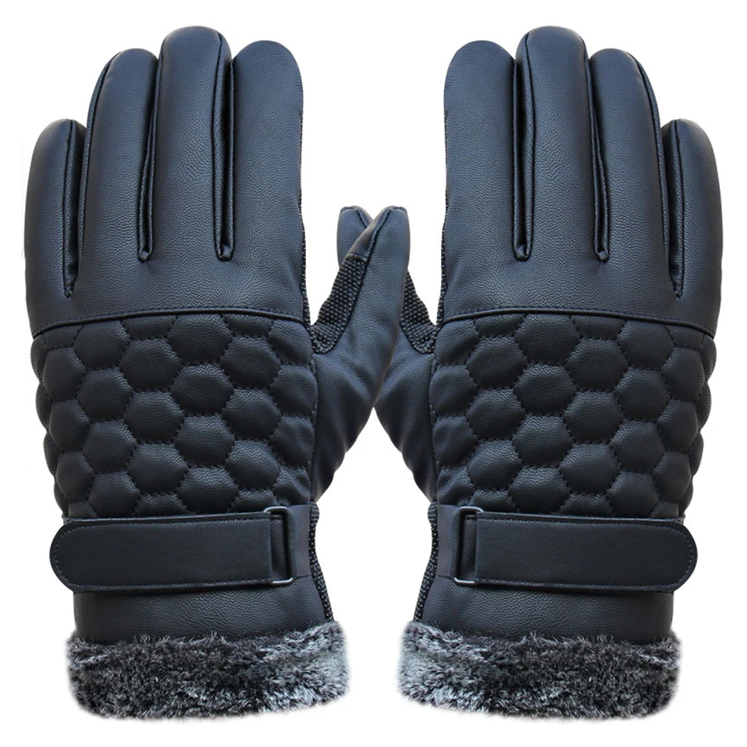 Men's Thick Plush Warm Gloves Winter Leather Touchscreen Glove Spring Anti Skid Windproof Ski