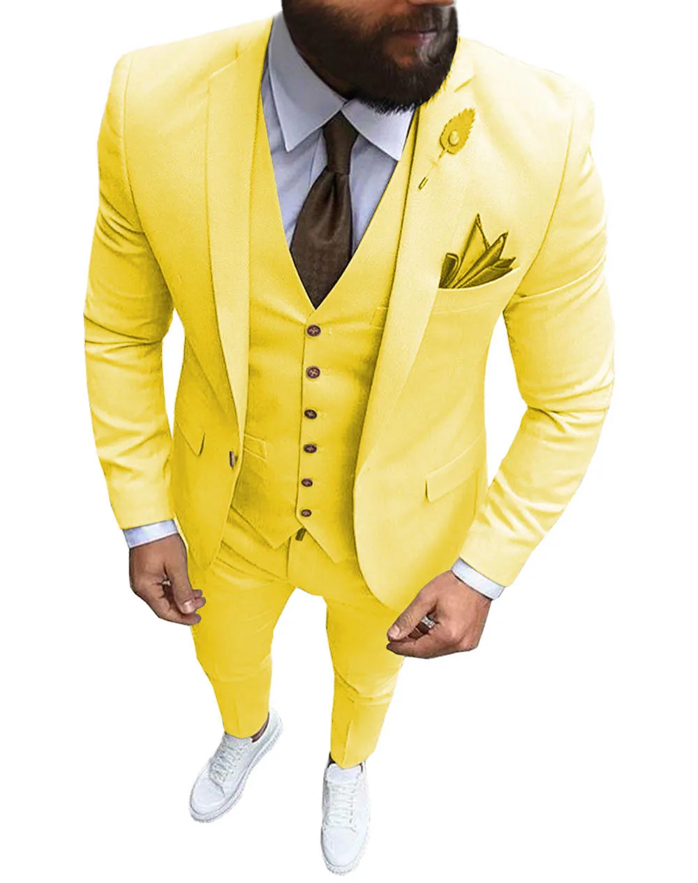 thumbnail image 1 of Nuevo traje rosa de 3 piezas para hombre, traje formal de negocios con solapa con muesca, esmoquin ajustado, chaqueta para padrino de boda (chaqueta + chaleco + pantalones), 1 of 5