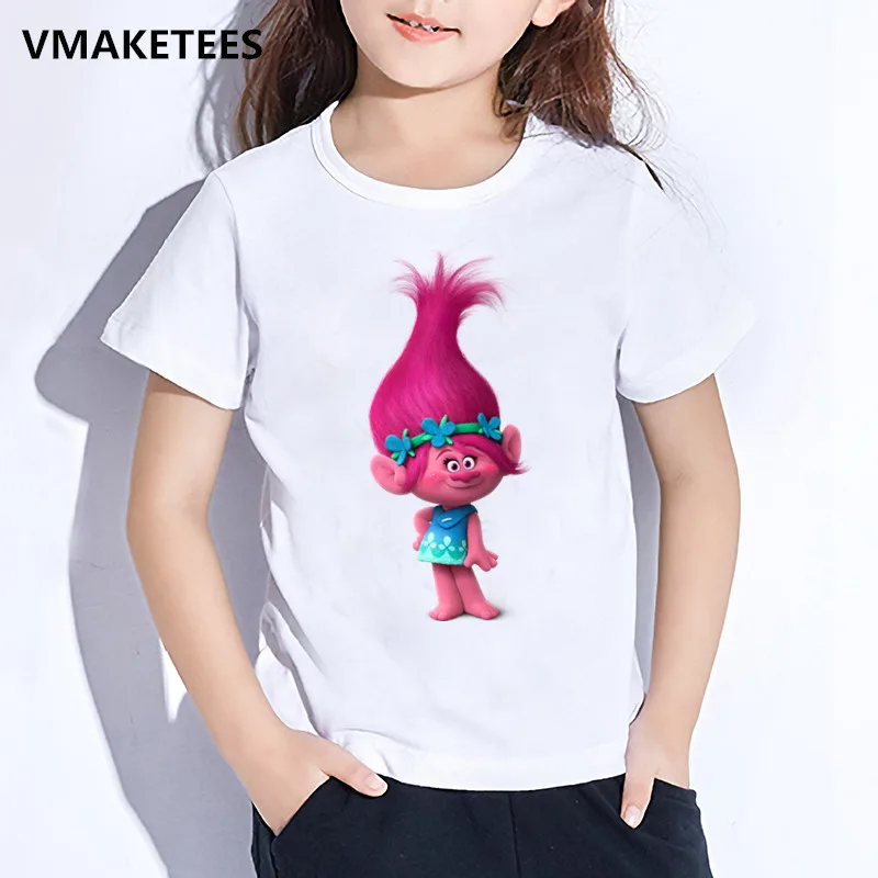 Детская летняя футболка с короткими рукавами для мальчиков и девочек детская футболка с рисунком троллей Милая забавная одежда для малышей HKP2417 - Цвет: HKP2417B