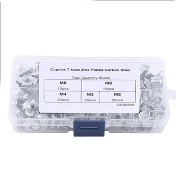 

90pcs T Nuts Rivet Nut Pronged Tee Blind Nuts Carbon Steel M3/M4/M5/M6/M8 Four Claws Nut for Wood Furniture