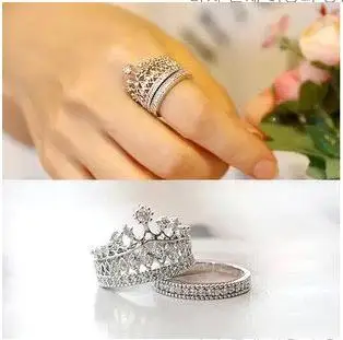 2017 модный серебряный с кристаллами Корона Кольца для женщин партии комплект