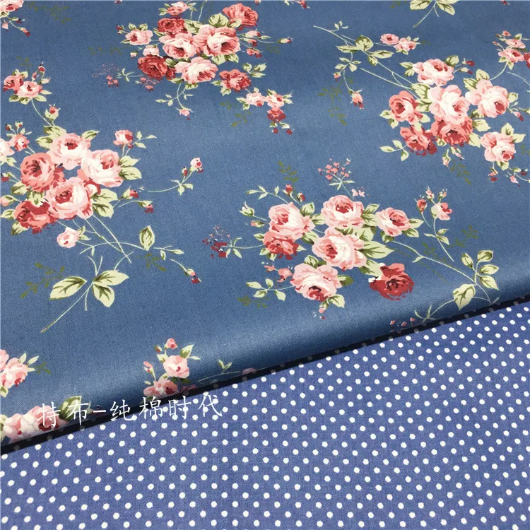 

160x50cm Dark Blue Floral Rose Cotton Design Tissus High Quality Tecidos DIY Sewing Craft Cloth Fabric Patchwork Quilts 160g/m