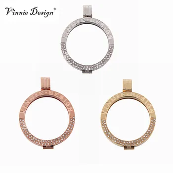 

Vinnie Design Jewelry 35mm Stainless Steel Coin Holder Deluxe Logo Pendant with Clear Crystal for My Currency 10pcs/lot