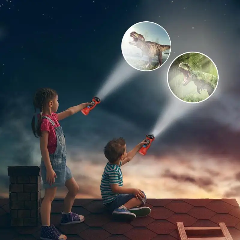 VKTECH 24 Patterns Baby Sleep Light LED Flashlight Cartoon Dinosaur Projector Lamp 90 Rotary Early Education Toys for Children
